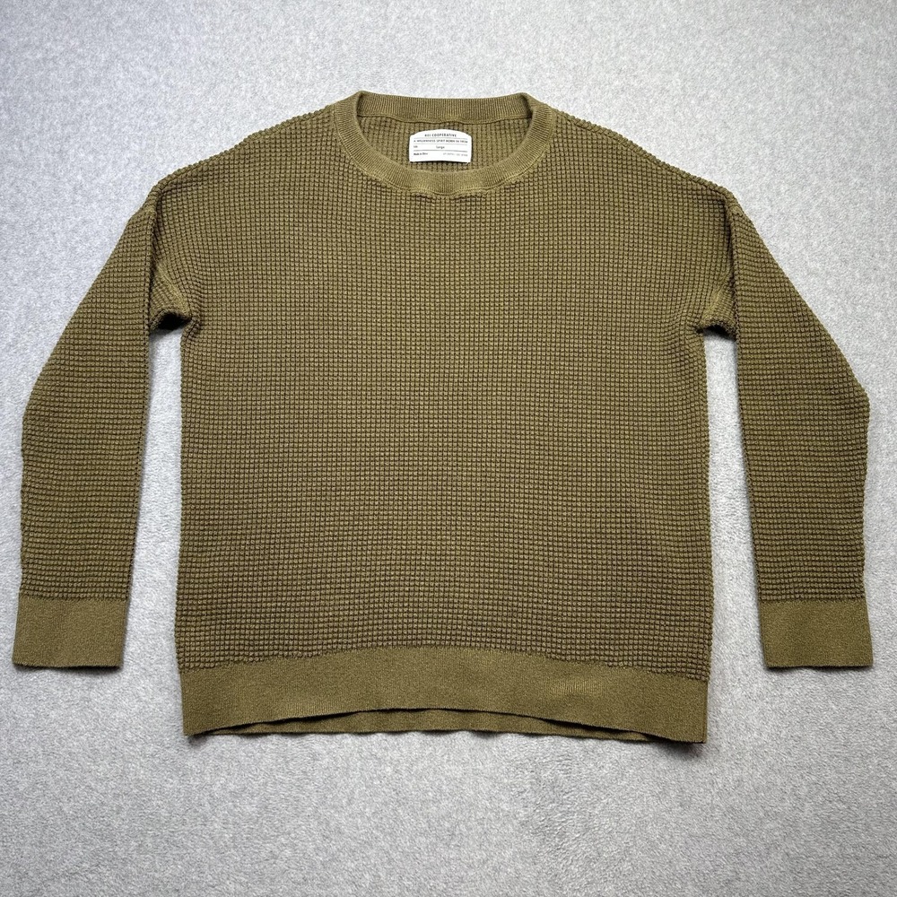 REI Co-Op Wallace Lake Sweater Women Large Gold Brown Cotton Waffle Knit Cotton